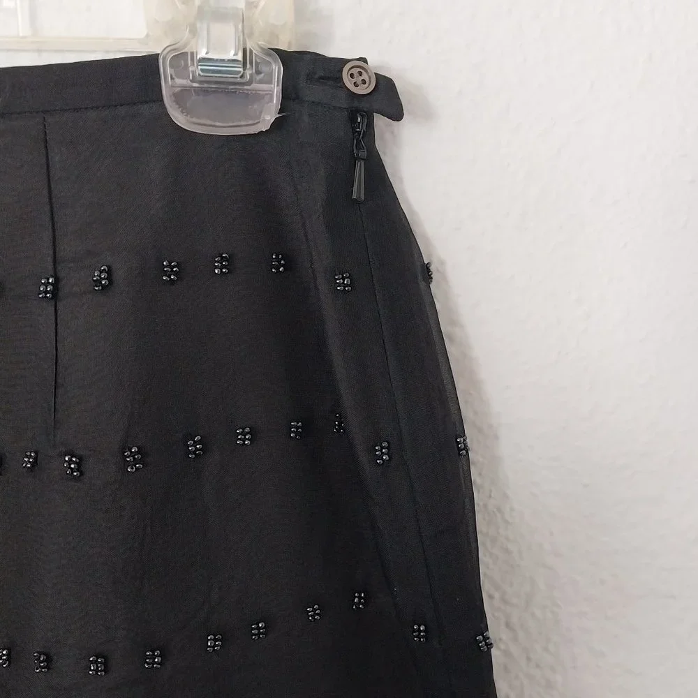 J. Crew Black Silk Mini Skirt with Black Beading Detail - Picture 6 of 8